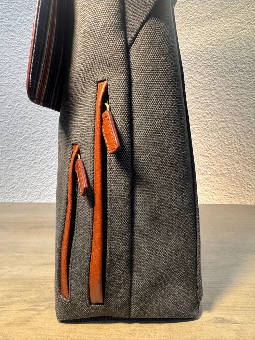 Jim Thompson Thai Cotton & Leather Messenger Laptop Bag Brown Black EUC